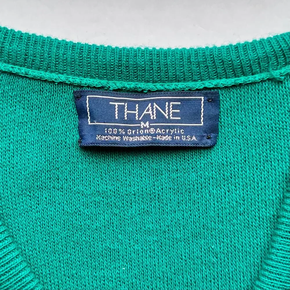 Vintage Thane Orlon Acrylic Sweater Vest Unisex M 80s USA Green Academia Preppy